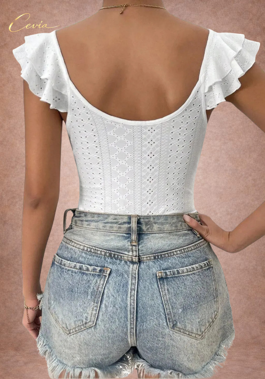 The Marivette Ruffled-Eyelet Contour Bodysuit