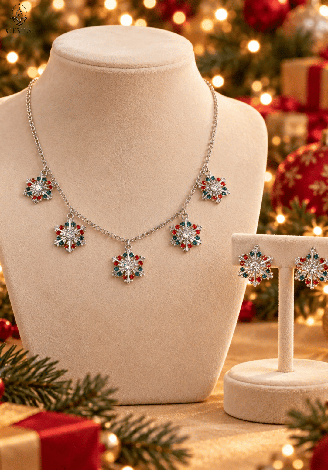 The Starlit Snowflake Charm Necklace & Earrings Set