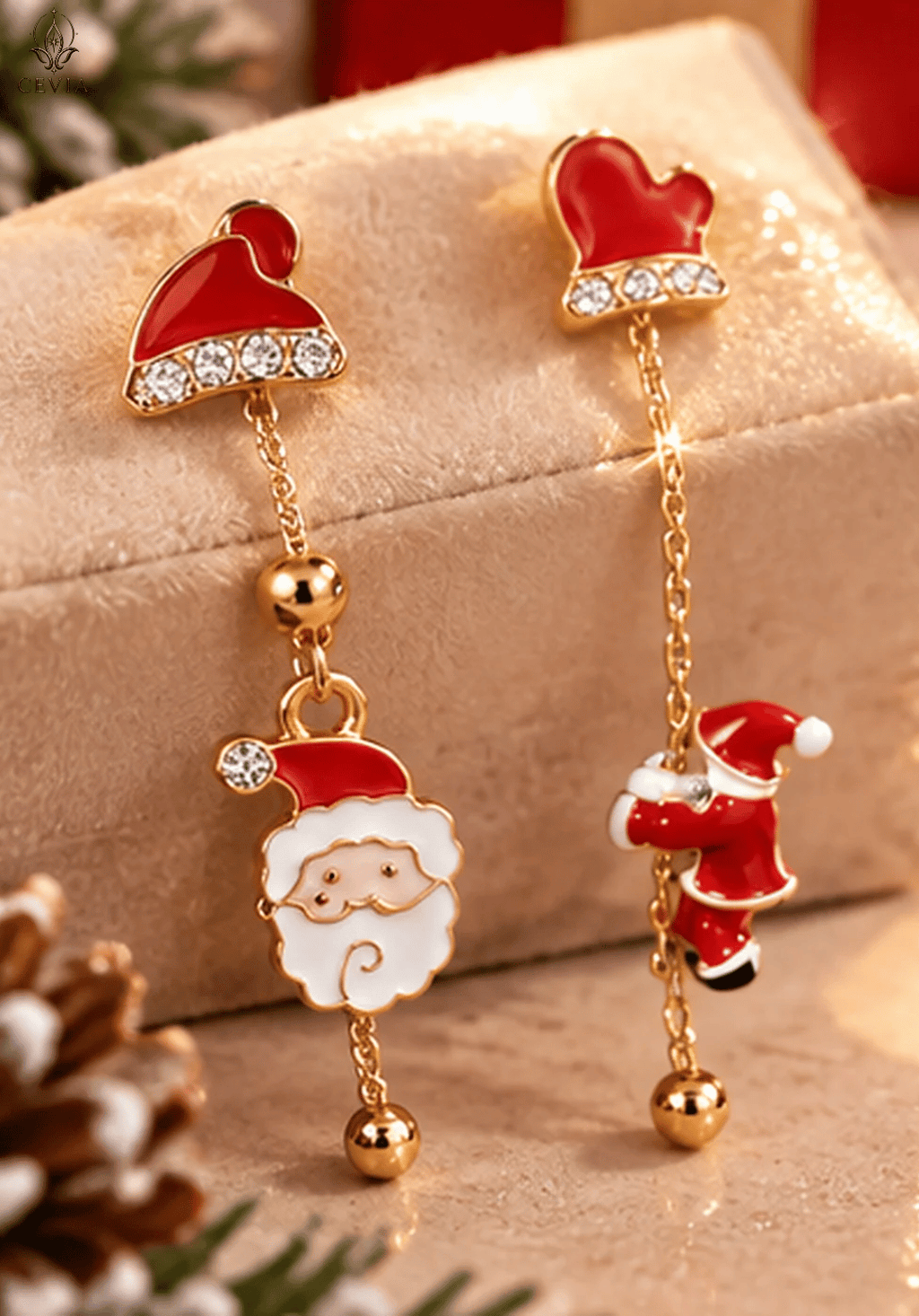 The Christmas Santa's Little Wonders Asymmetric Drop Earrings