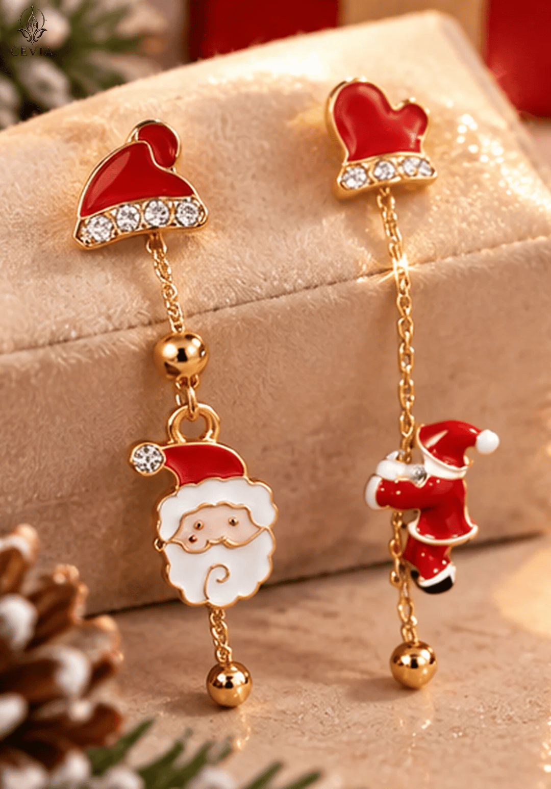 The Christmas Santa's Little Wonders Asymmetric Drop Earrings