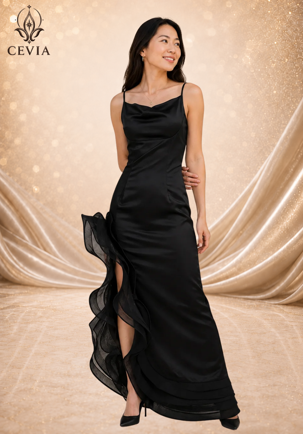 The Ruffled Slit Evening Maxi Dress
