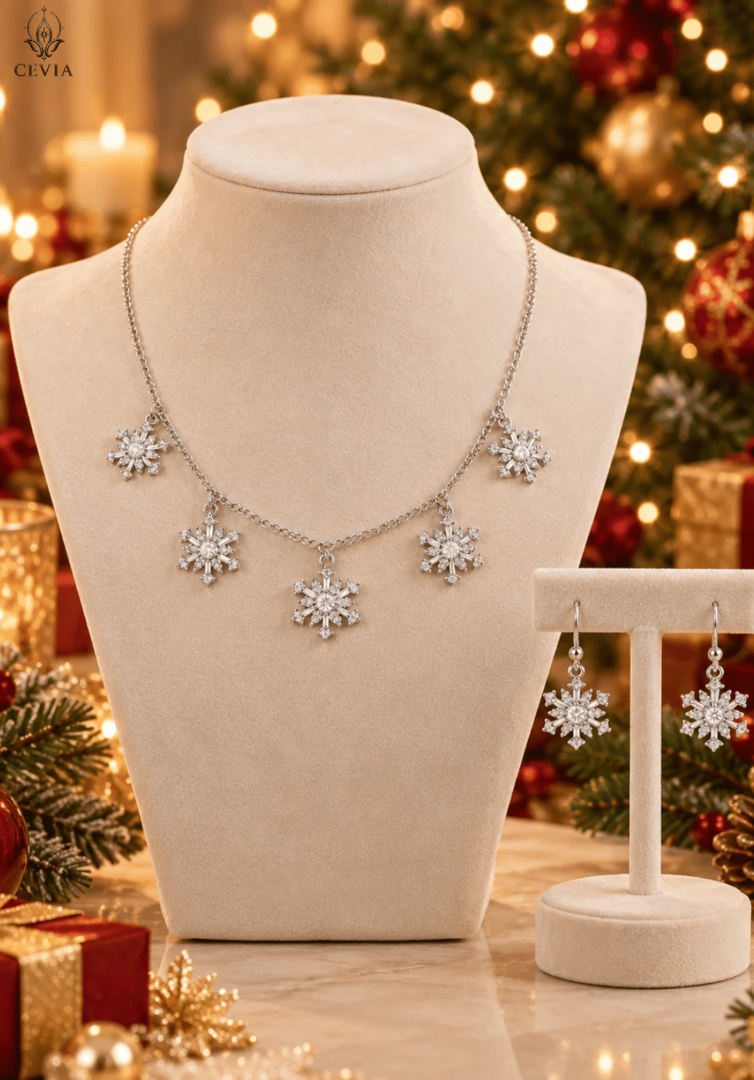 The Winter Constellation Snowflake Charm Necklace & Earrings Set