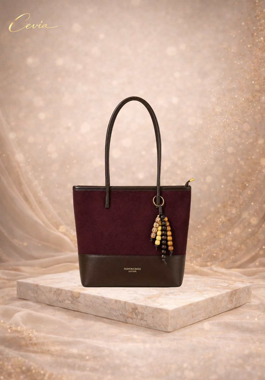 The Marivelle Bordeaux-Suede Dual-Tone Shoulder Tote