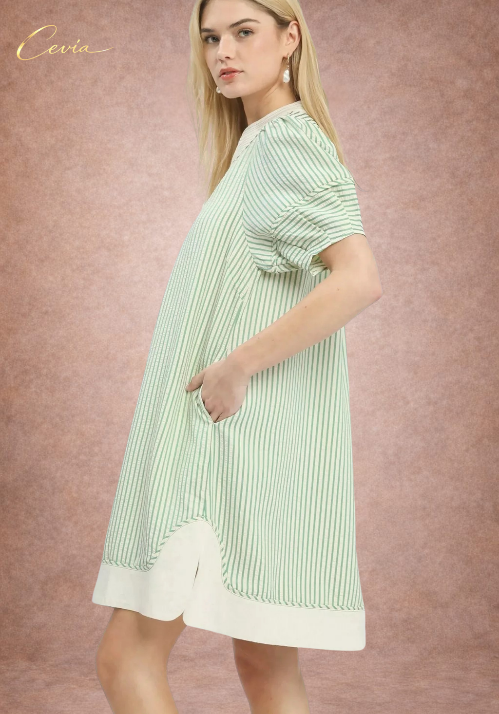 Pinstripe Notched Shift Dress