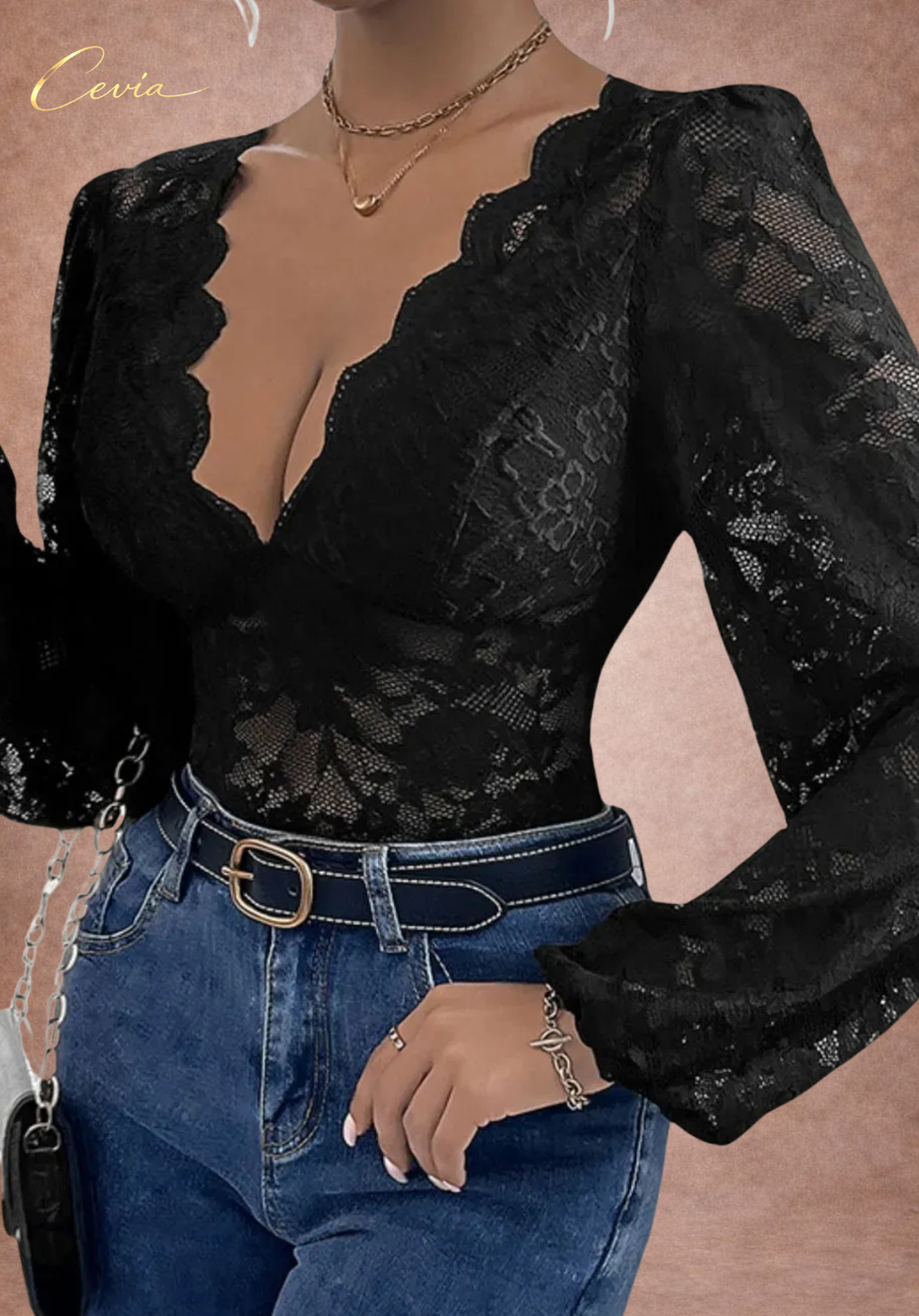 The Elysianne Noir Scalloped-Lace Bodysuit