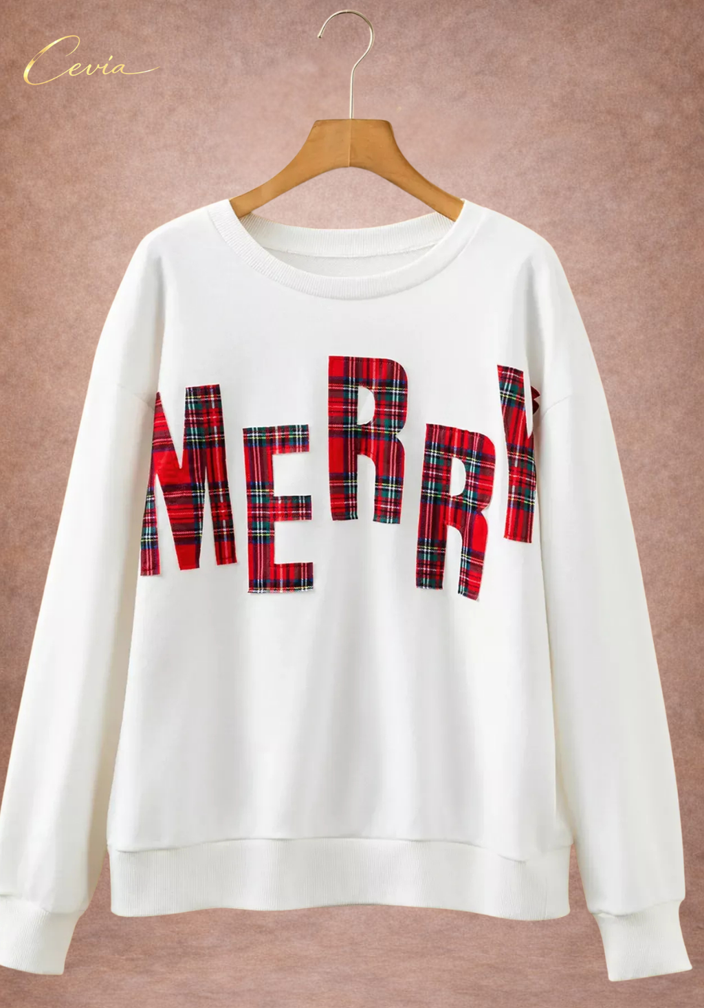 The Merriva Plaid-Letter Holiday Sweatshirt