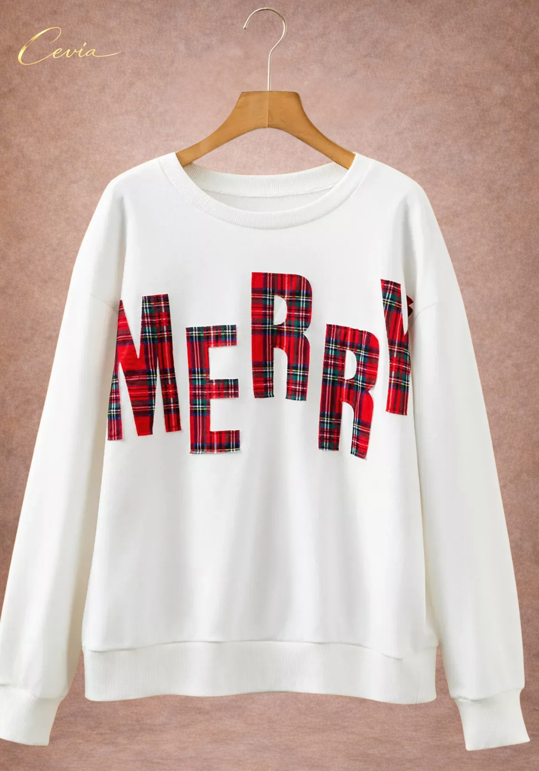 The Merriva Plaid-Letter Holiday Sweatshirt