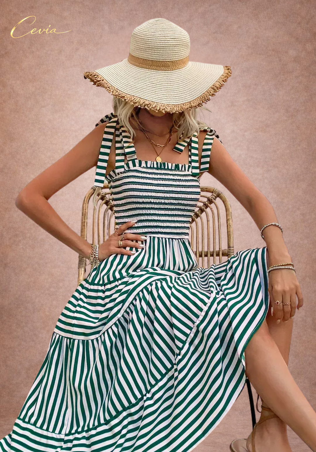 Smocked Tie Strap Tiered Midi Dress