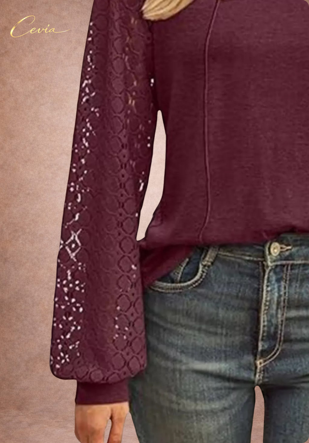 The Lysandra Lace-Sleeve Seamline Top