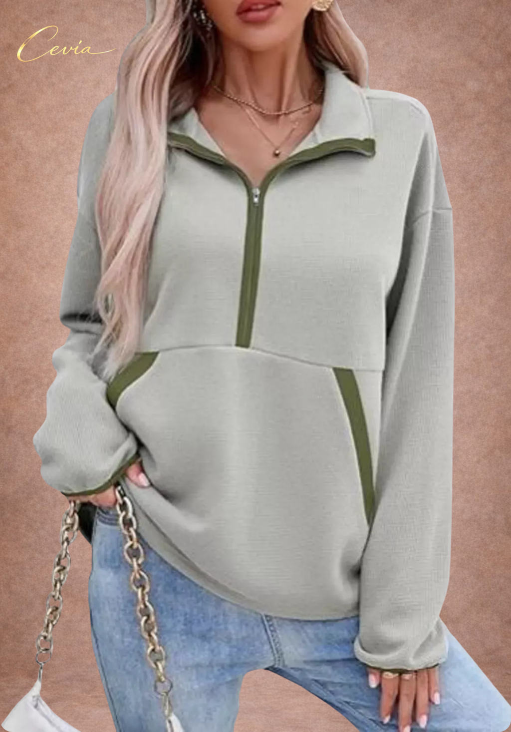 The Arlona Two-Tone Zip Pullover