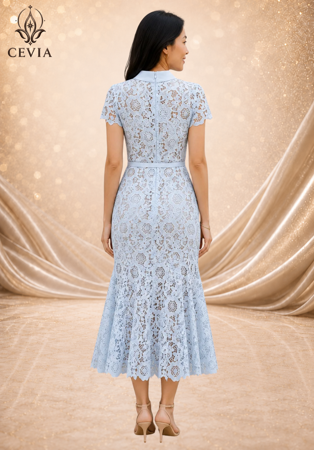 The Floral Lace Collared Mermaid Midi Dress