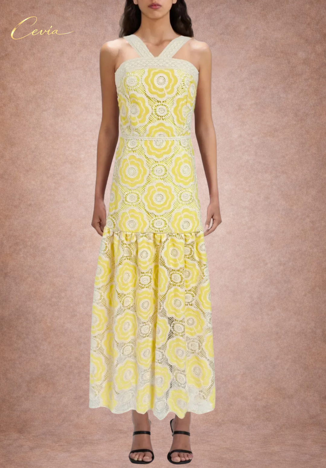 The Elowyn Lace-Bouquet Halter Maxi Dress