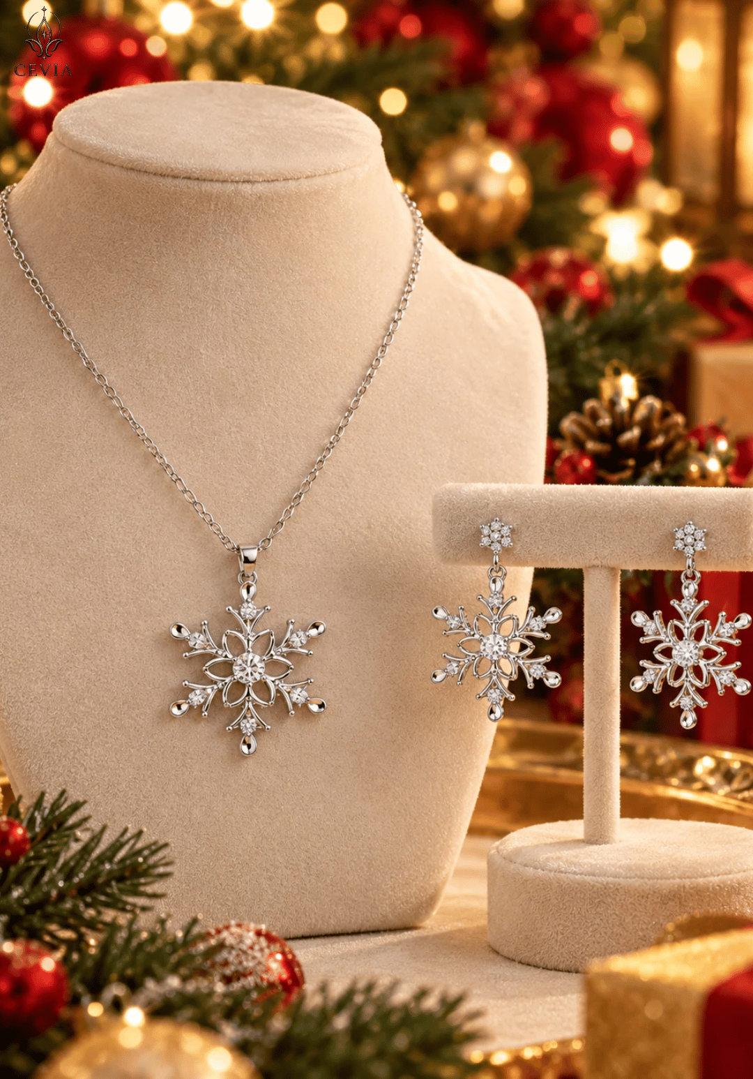 The Frosted Bloom Snowflake Necklace & Earrings Set