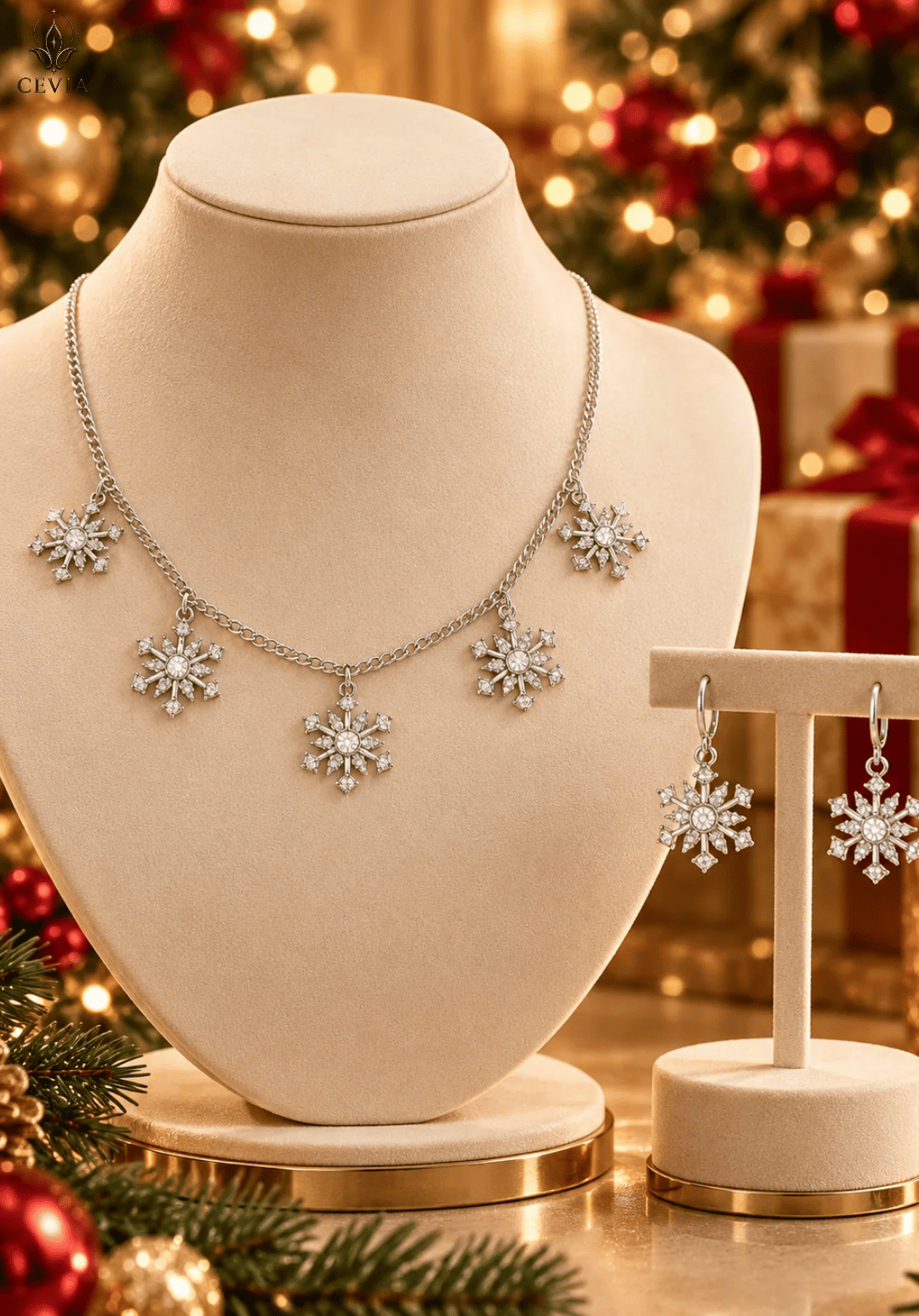 The Winter Constellation Snowflake Charm Necklace & Earrings Set