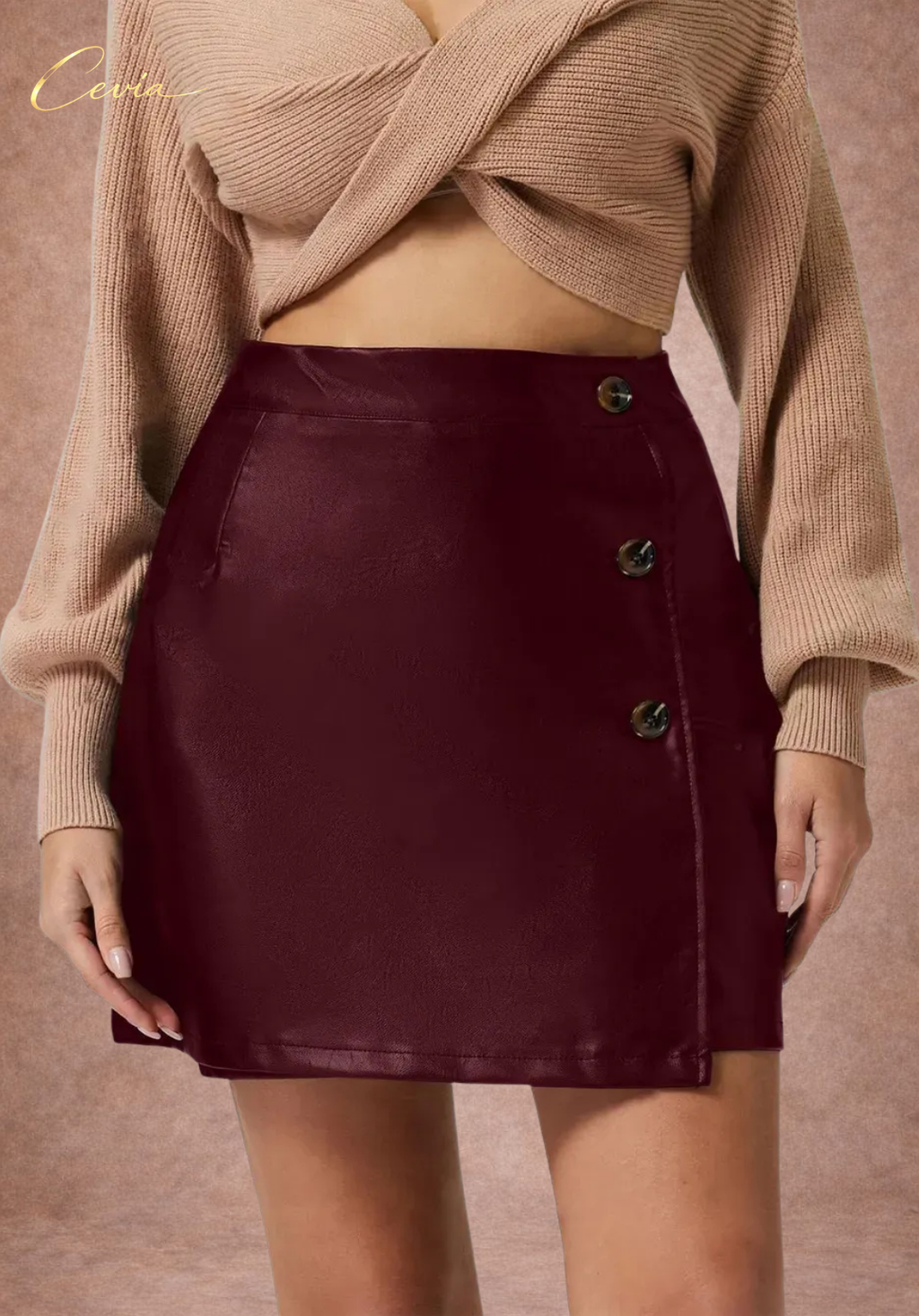 The Marleaux Luxe Faux-Leather Button Skirt
