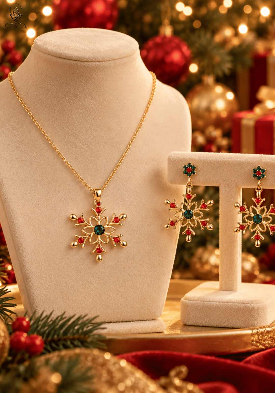 The Festive Fleur Snowflake Necklace & Earrings Set