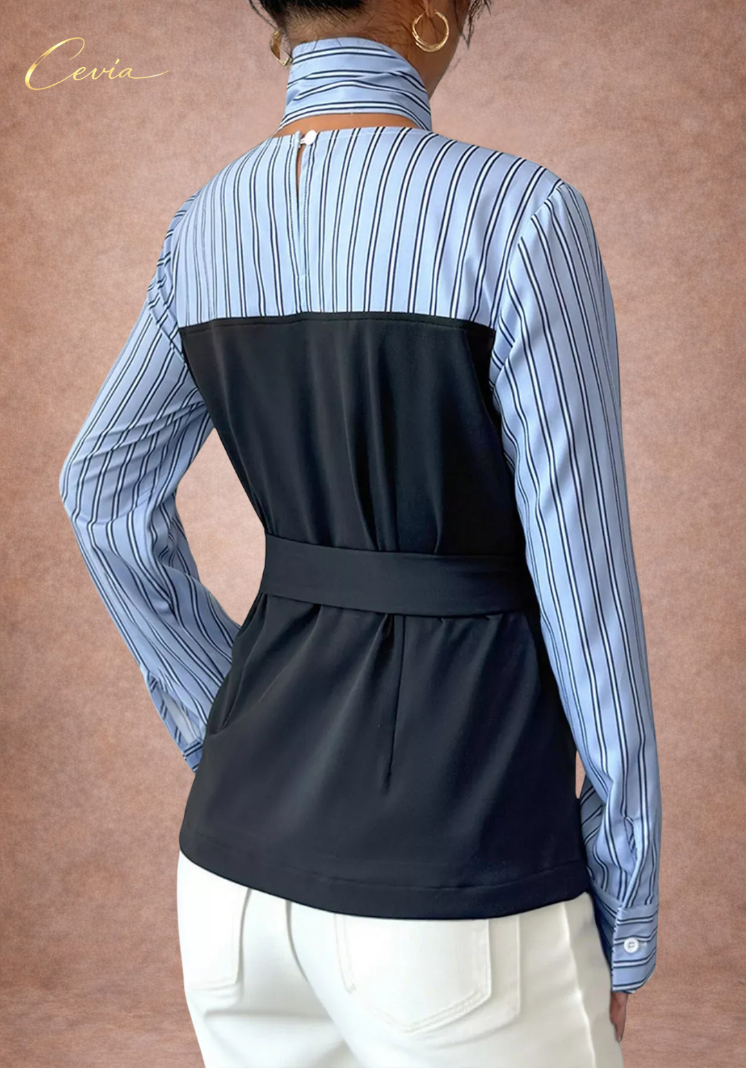 The Belmira Striped-Bodice Contrast Peplum Top