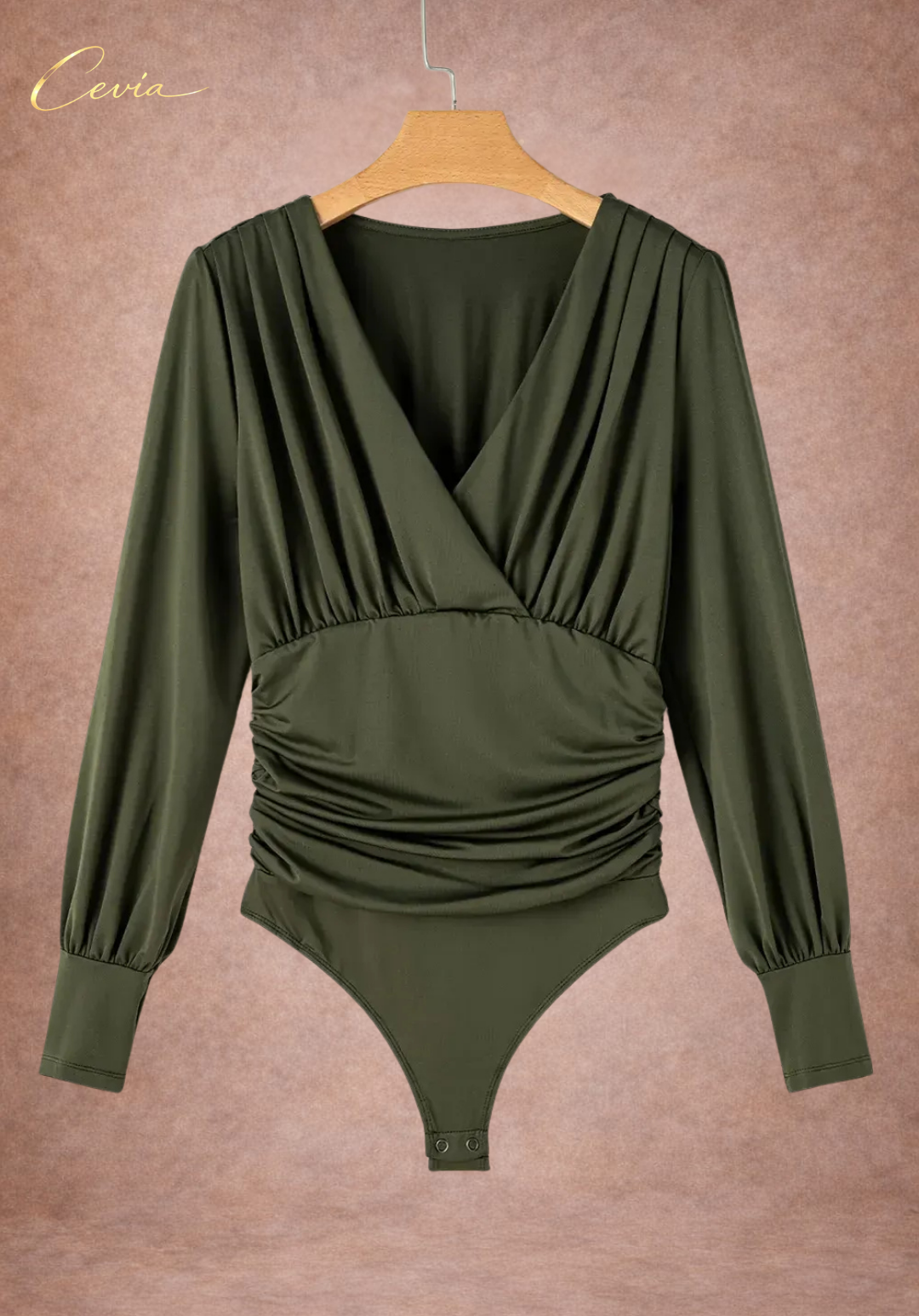 The Marveia Forest Olive Draped-Ruched Bodysuit