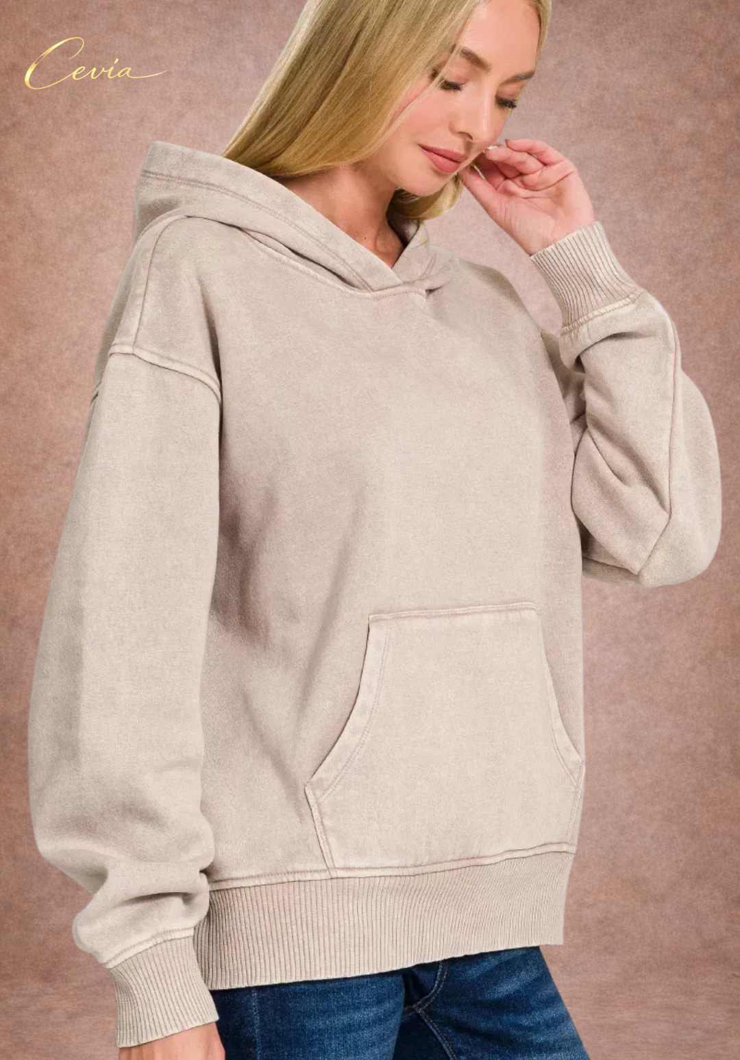 The Asterelle Acid-Wash Fleece Kangaroo Hoodie – Ash Mocha