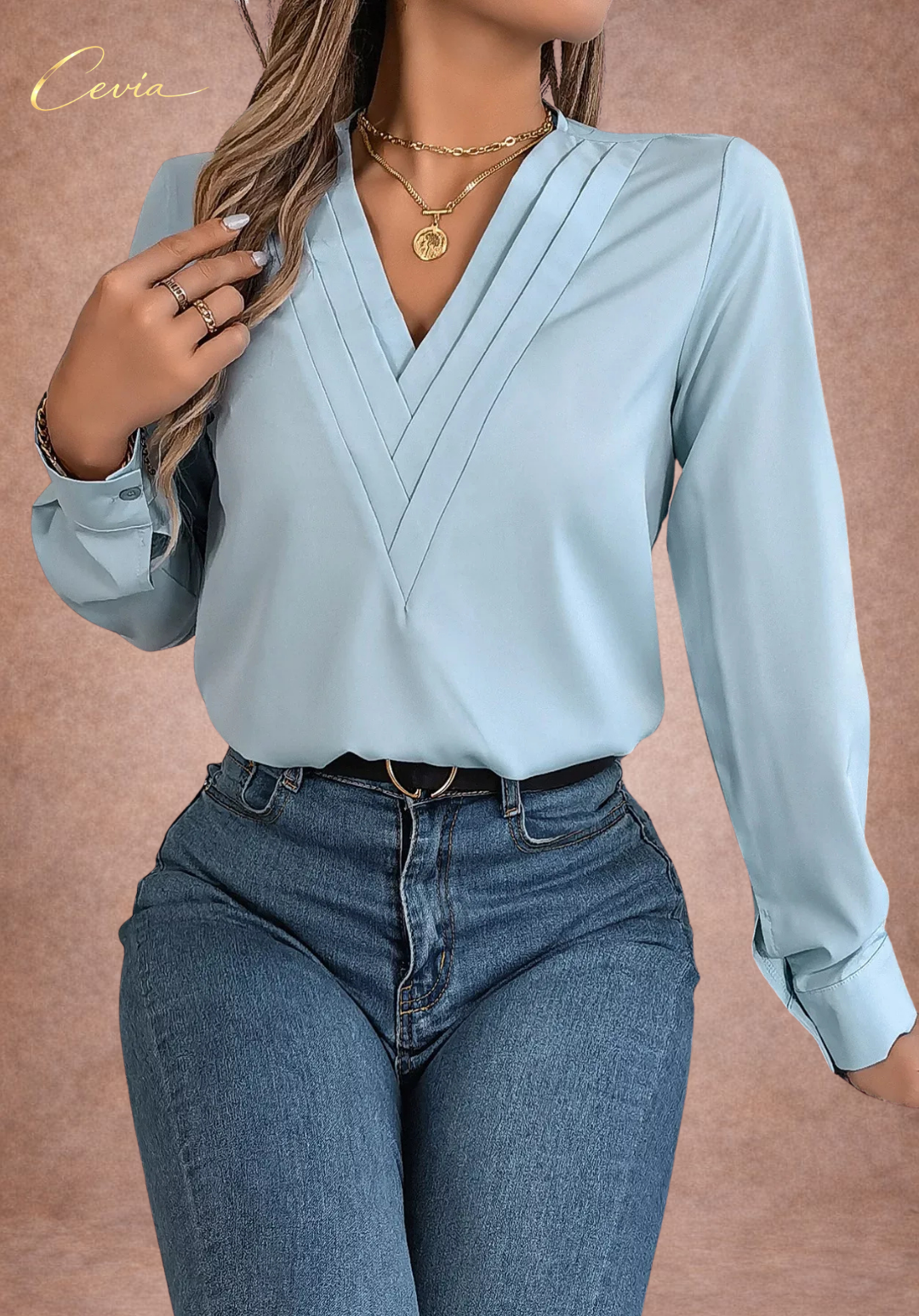 The Celestine Pleat-Detail Luxe Blouse