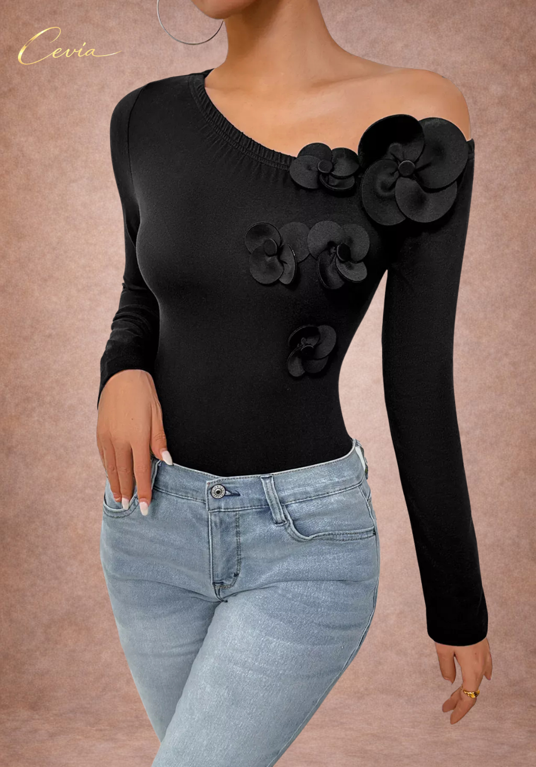 The Fioranne Sculpted Floral Noir Bodysuit