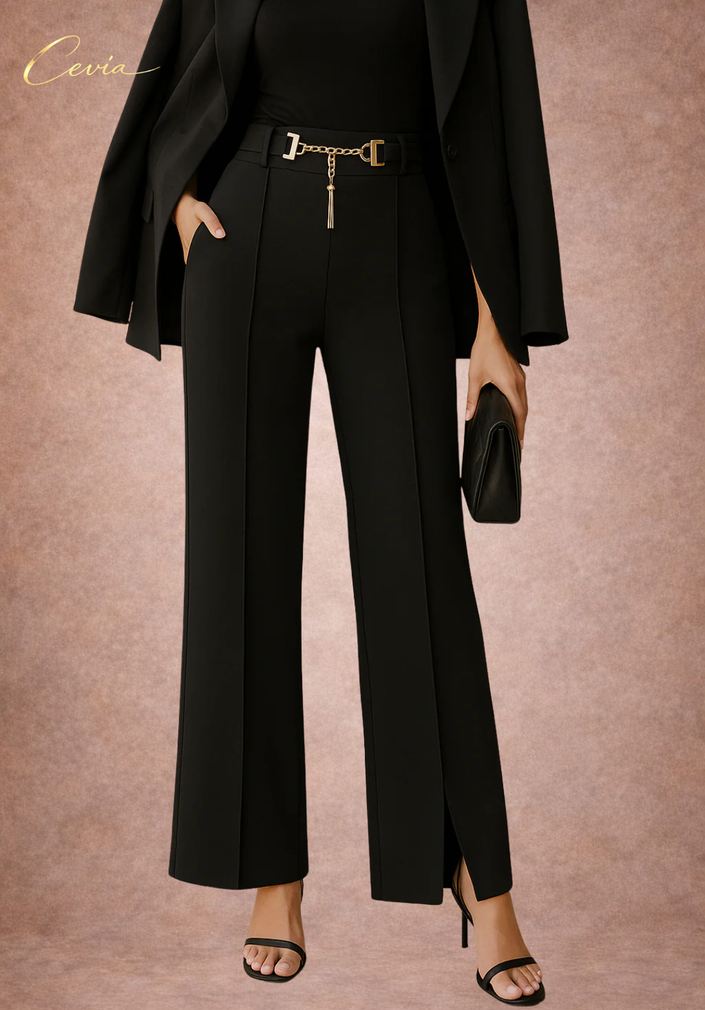 The Marlowe Gold-Chain Tailored Wide-Leg Pants
