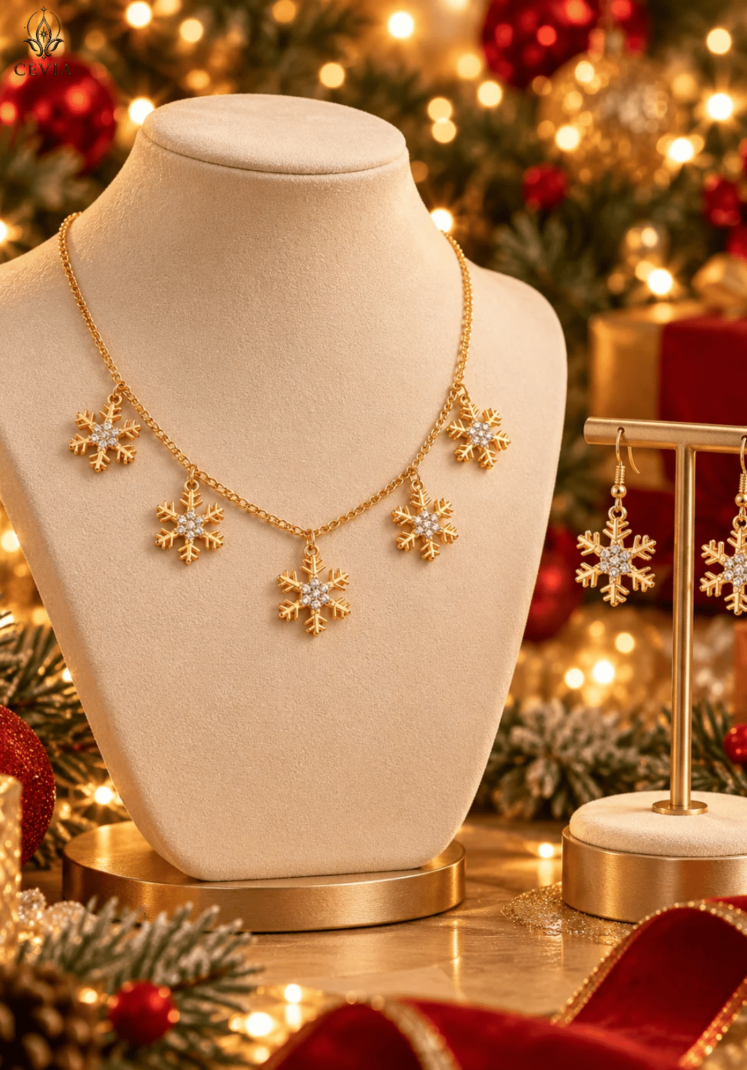 The Crystal Flurry Snowflake Charm Necklace & Earrings Set