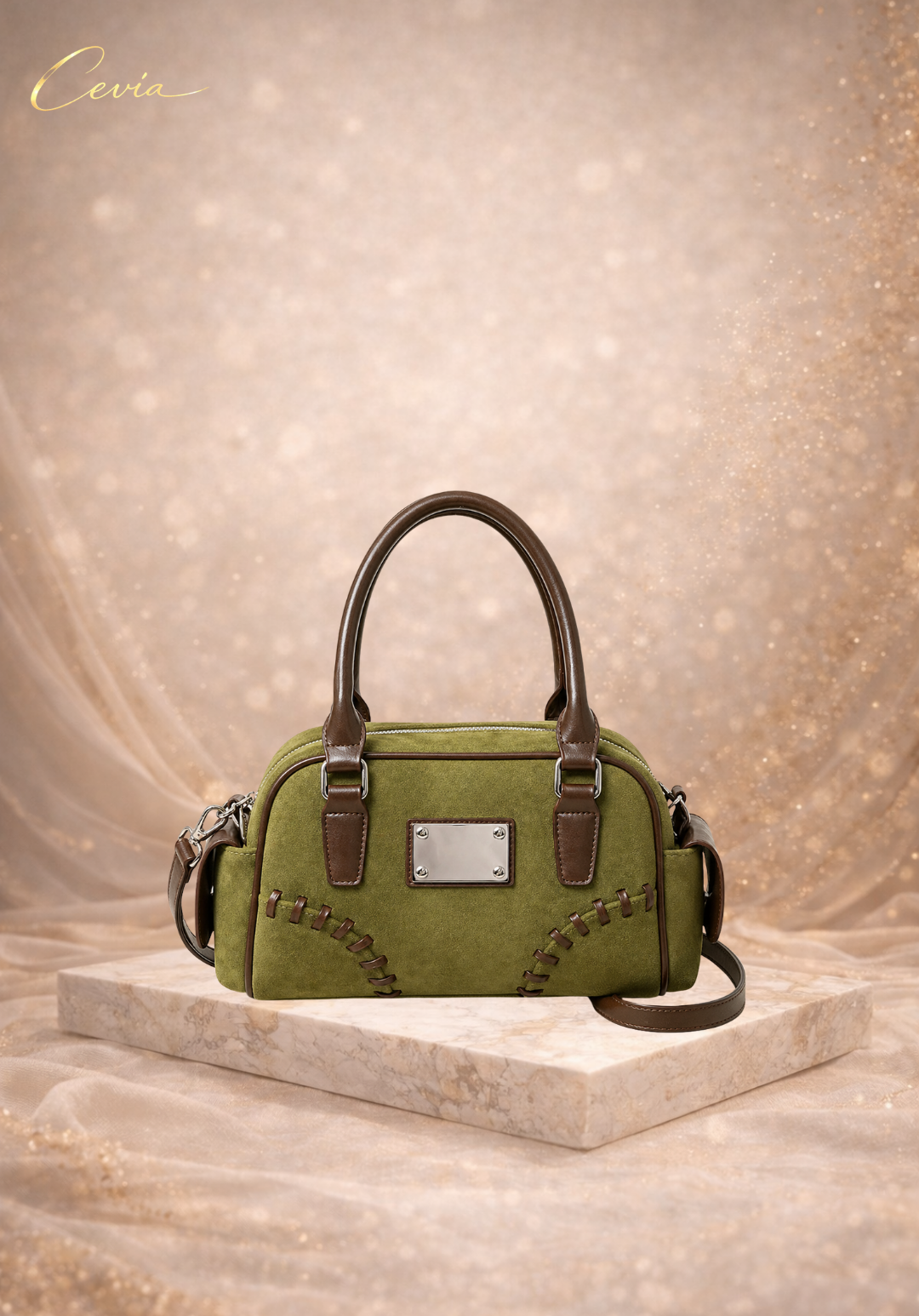 The Marcellé Noir-Suede Barrel Handbag