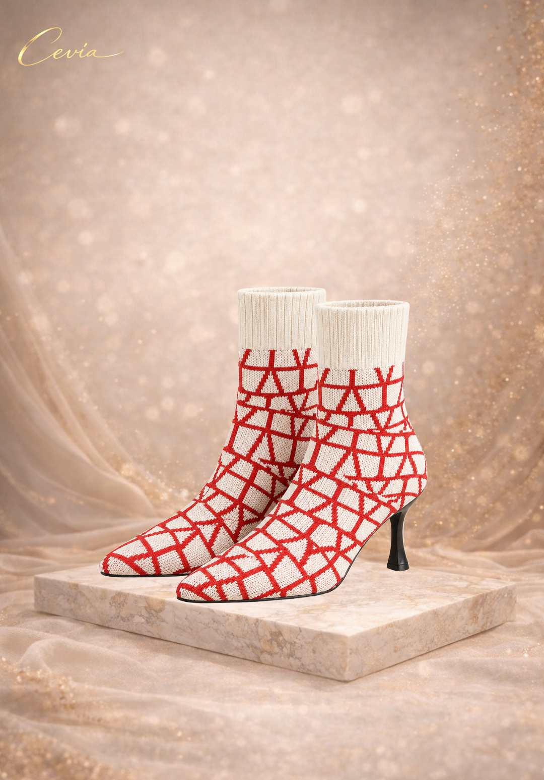 The Elviera Geo-Knit Stiletto Ankle Boots
