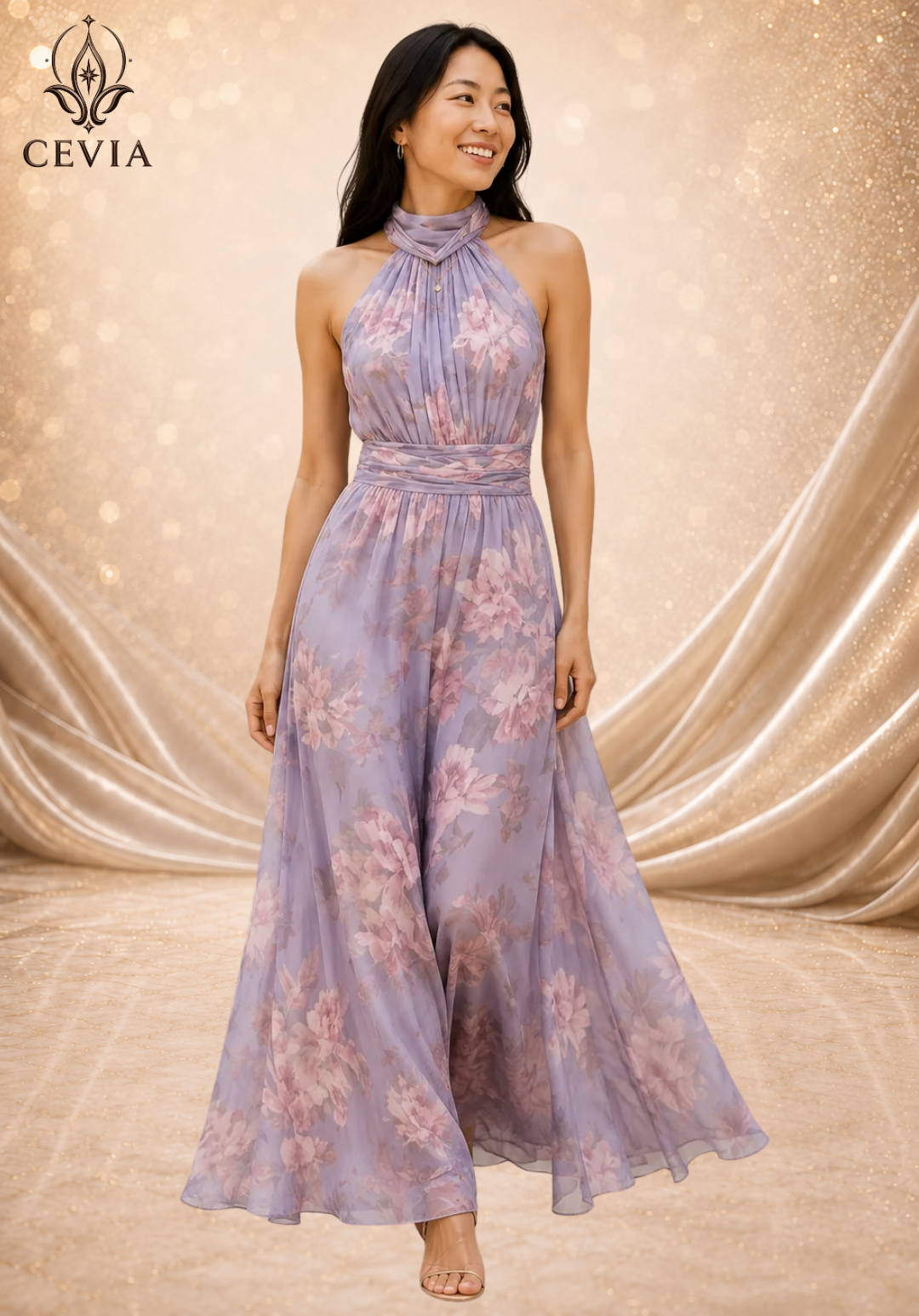 The Romantic Halter Floral Maxi Dress