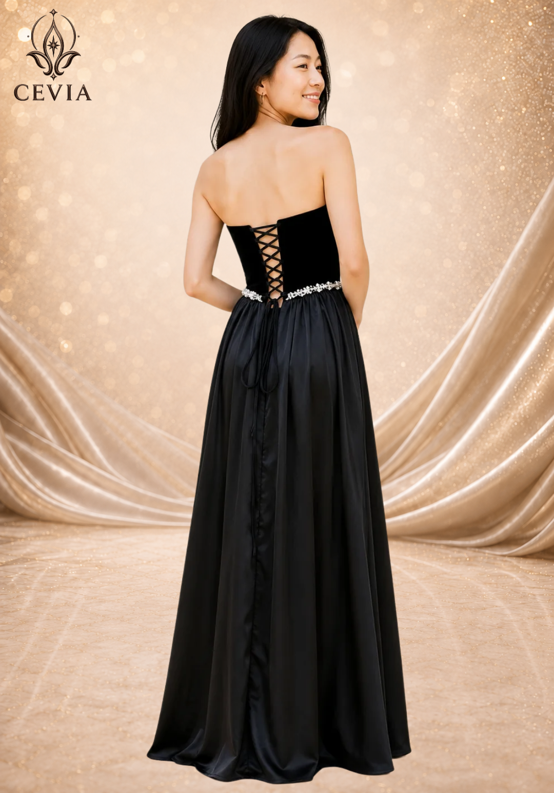 The Rhinestone Lace-Up Evening Gown
