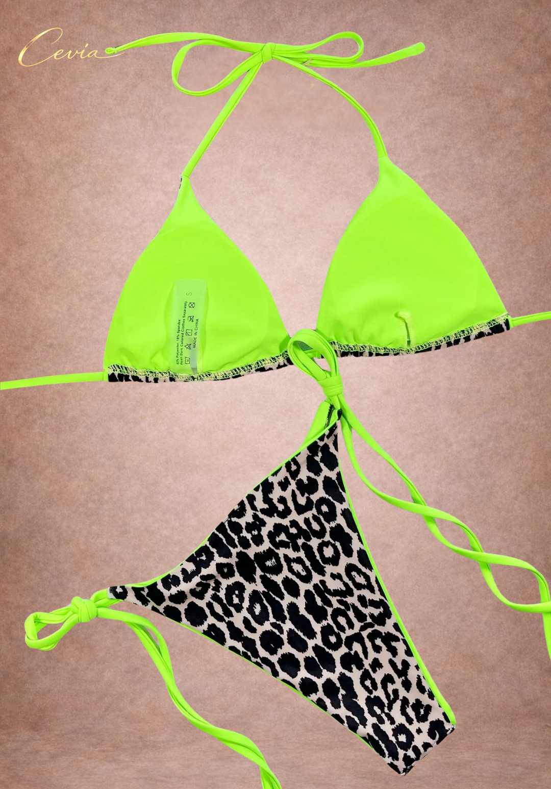 Hot Leopard Tie-Side Triangle Bikini Set