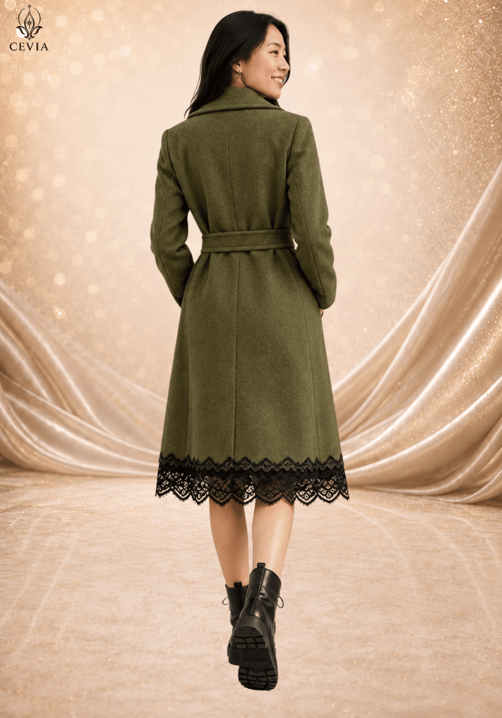 The Timeless Elegance Lace Trim Belted Coat