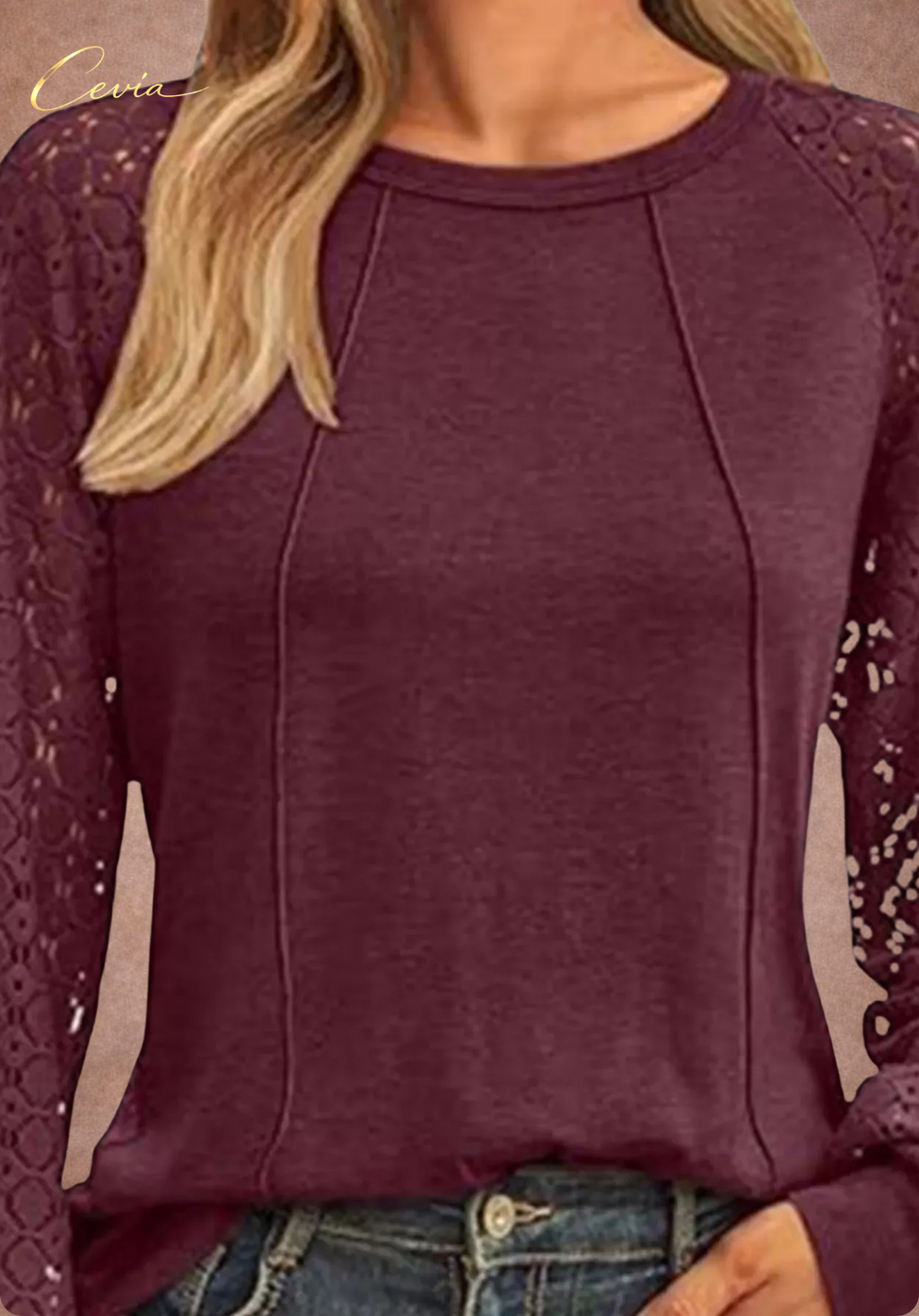 The Lysandra Lace-Sleeve Seamline Top