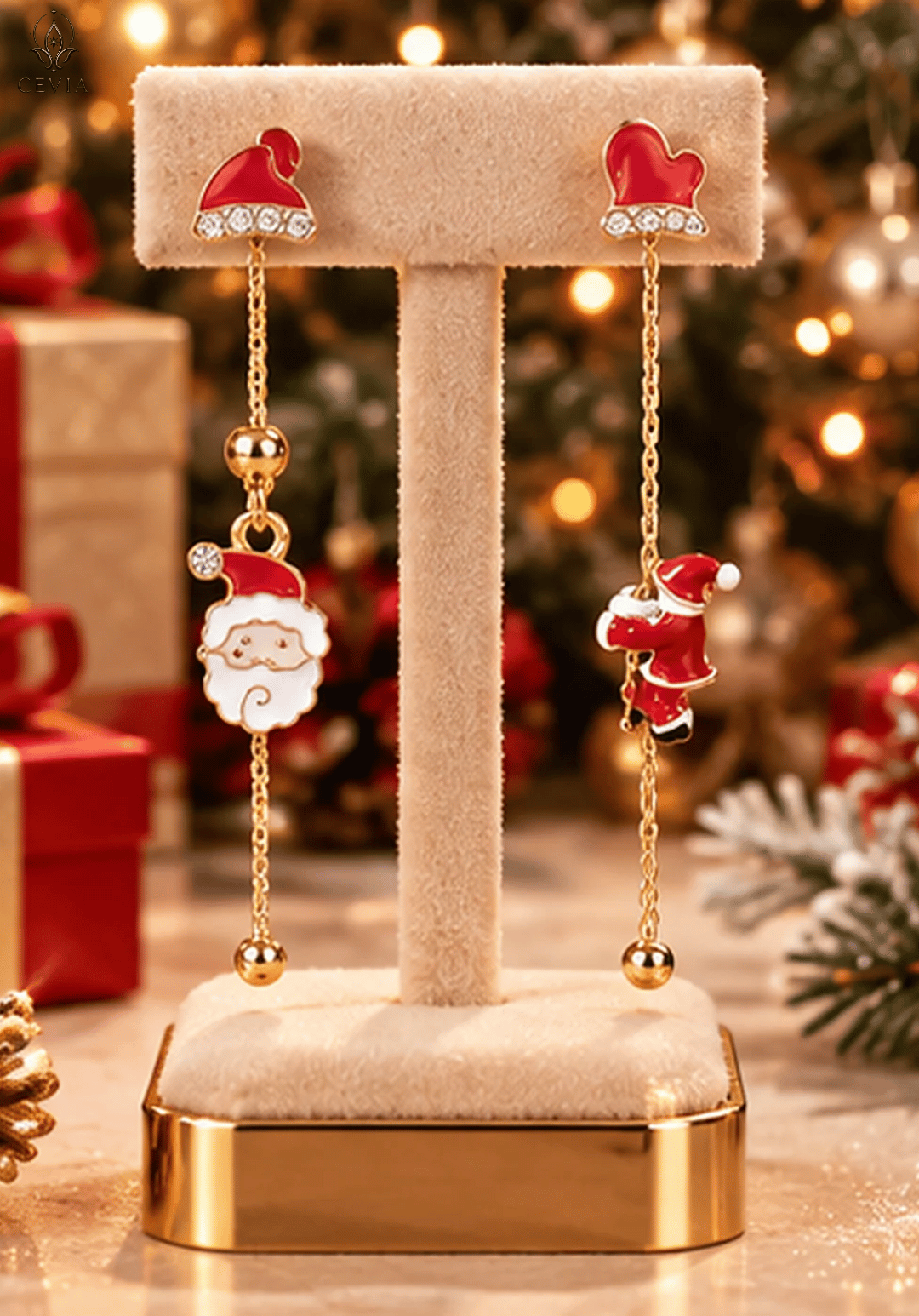 The Christmas Santa's Little Wonders Asymmetric Drop Earrings