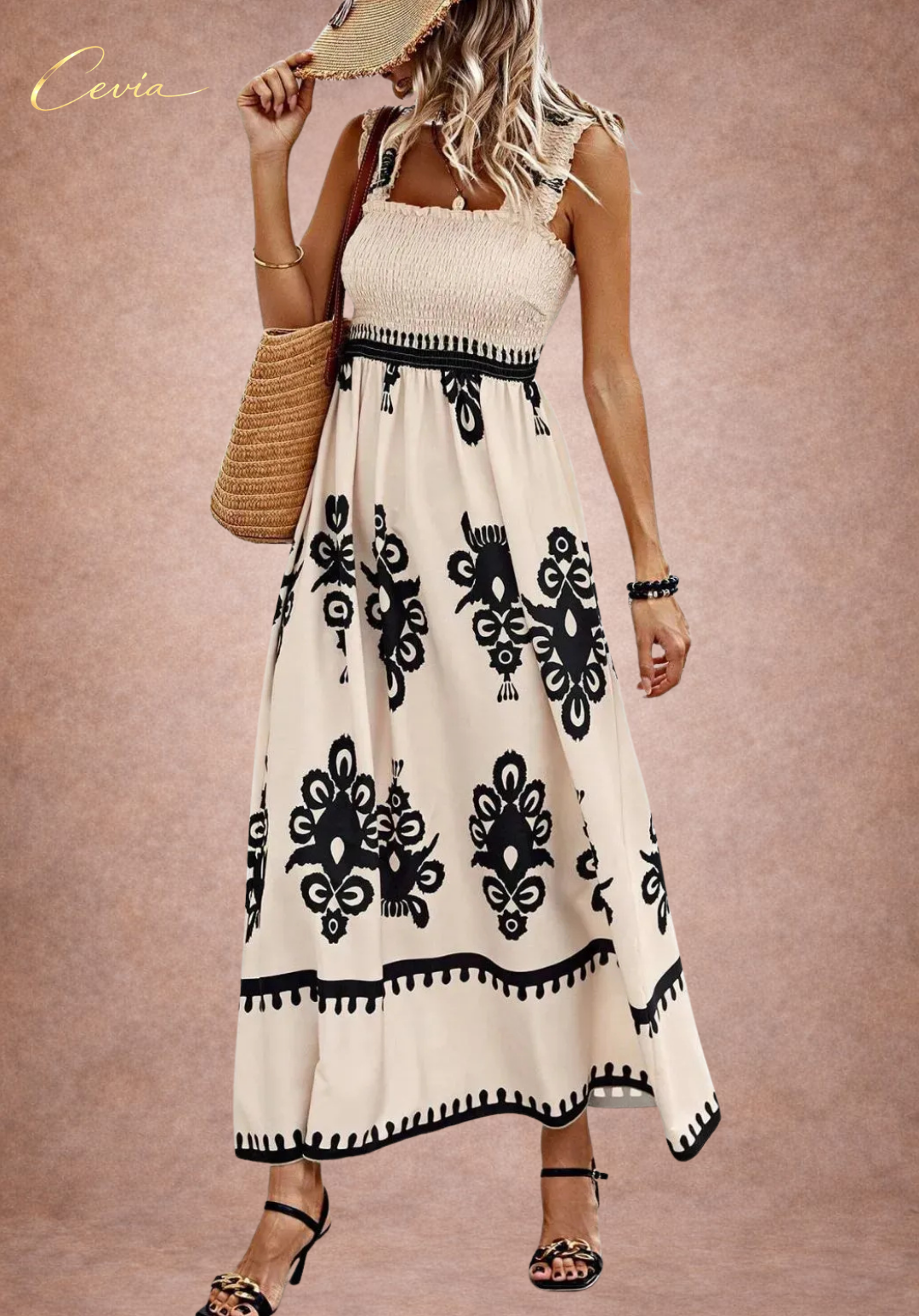 The Elara Smocked Midi Dress