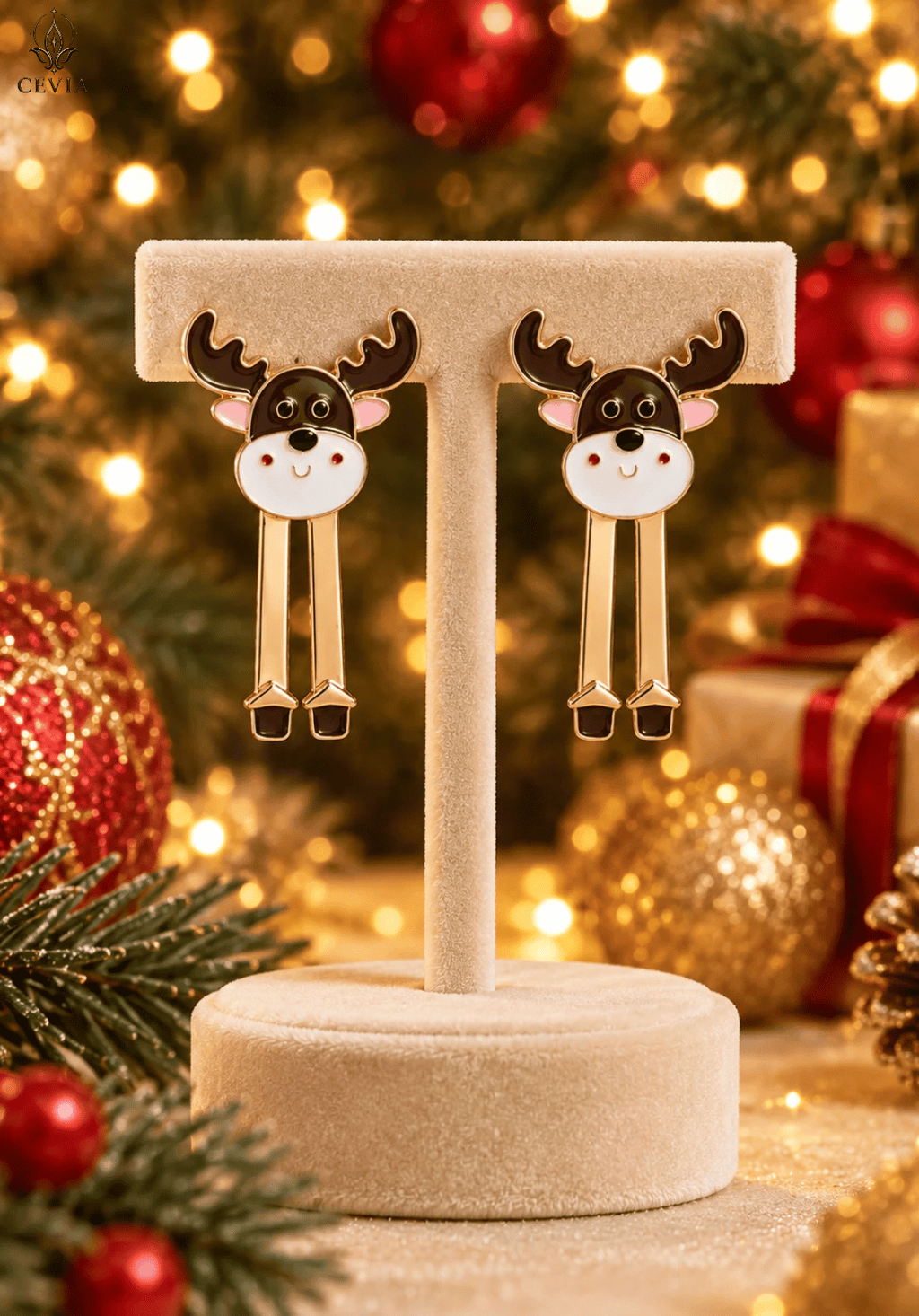 The Christmas Reindeer Whimsy Long Drop Earrings