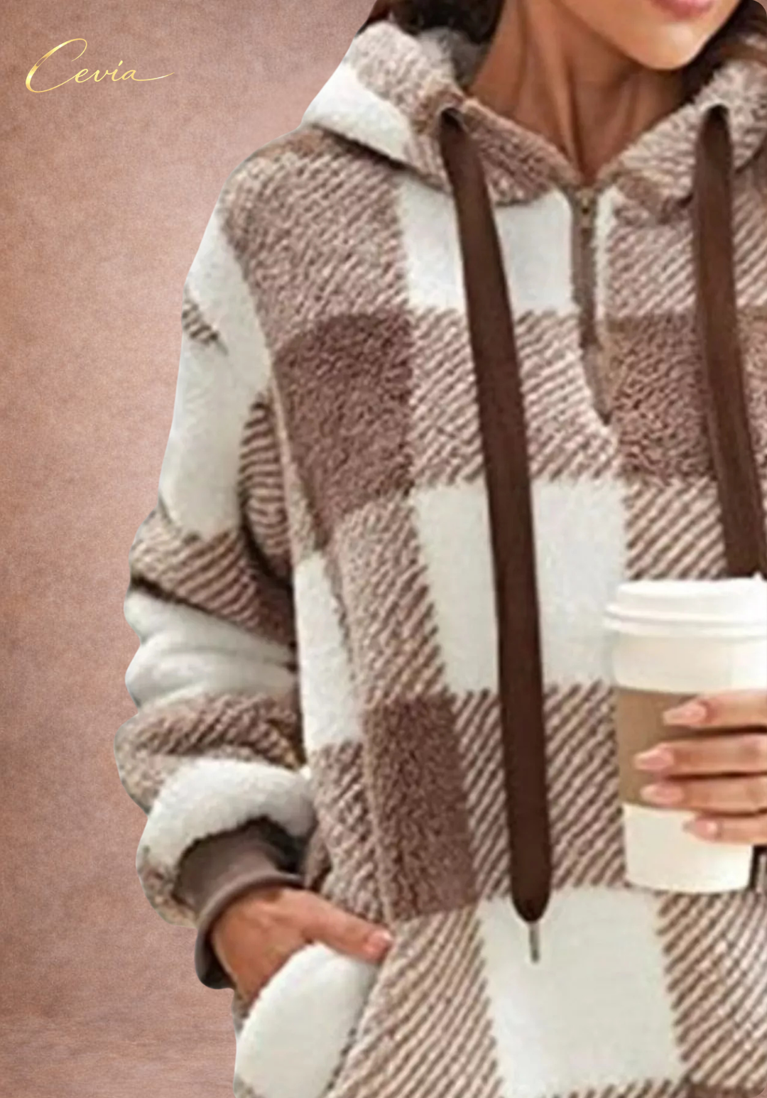 The Marcellinne Checkered Sherpa Hoodie plus size