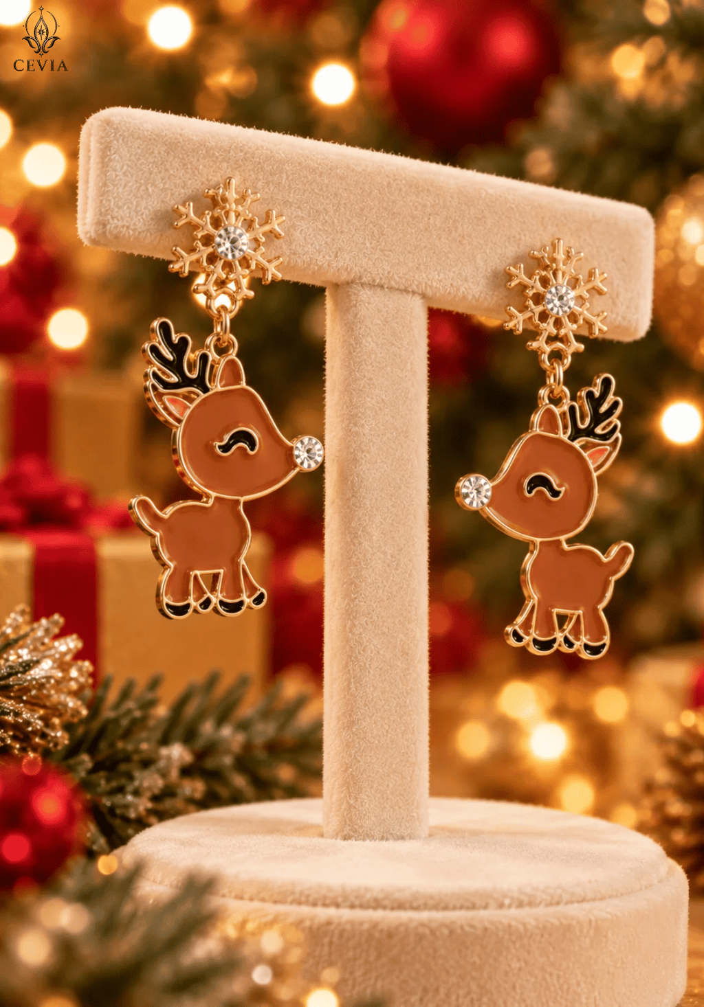 The Christmas Snowflake Reindeer Charm Drop Earrings