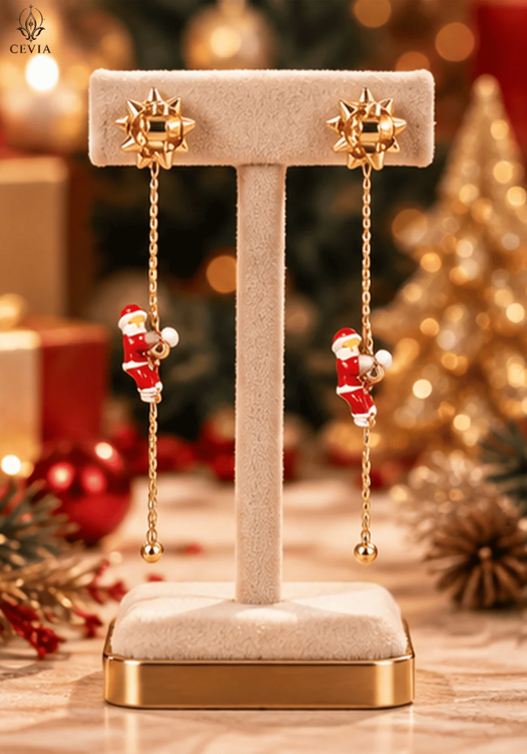 The Christmas Santa Gift Bow Long Drop Earrings