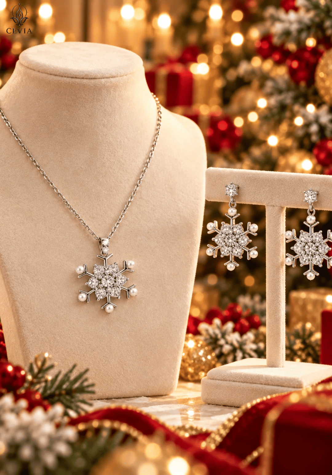 The Winter Brilliance Snowflake Necklace & Earrings Set