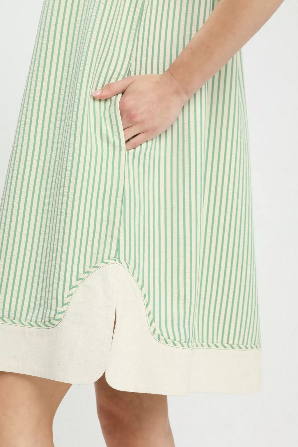 Pinstripe Notched Shift Dress