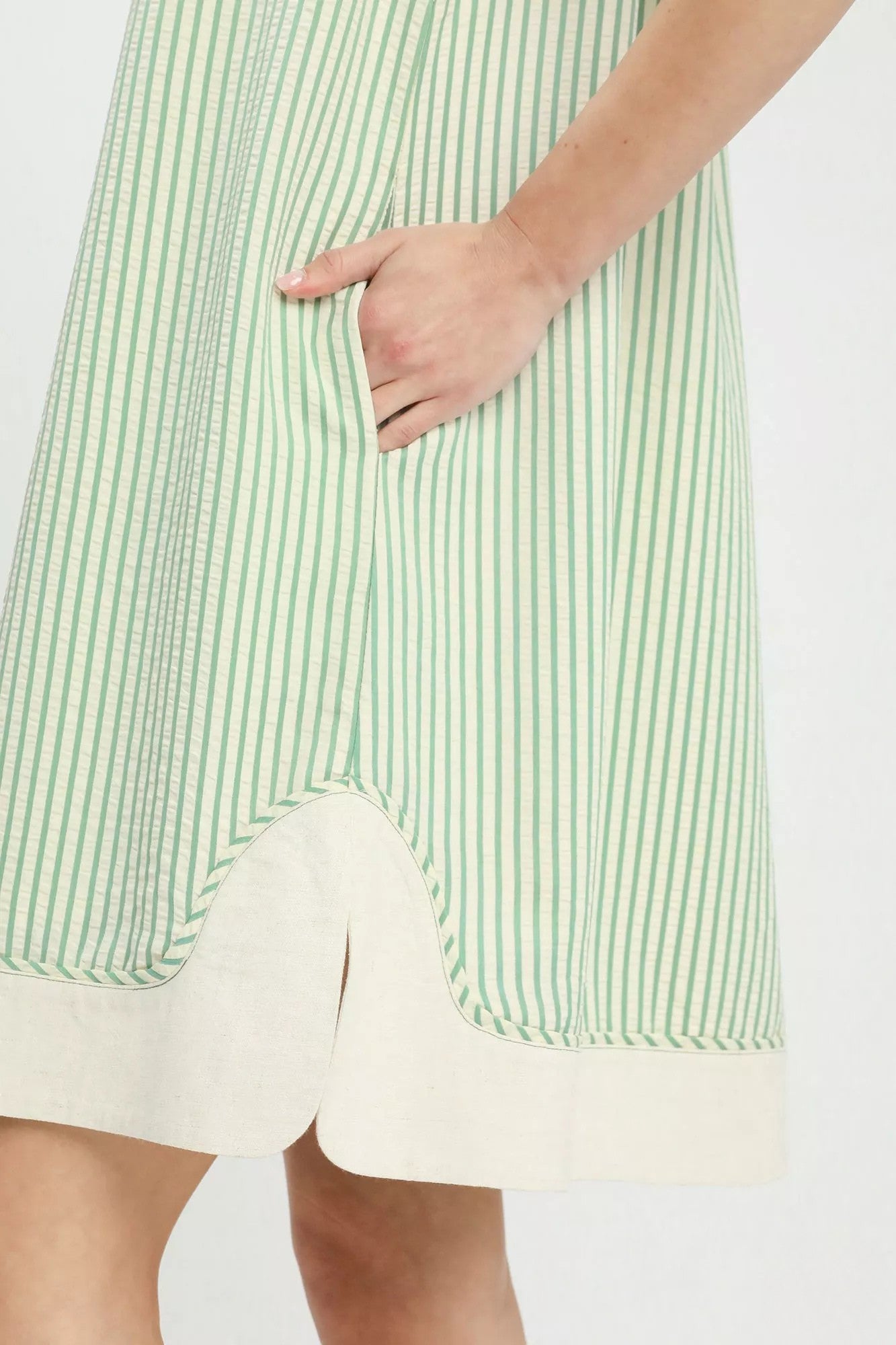Pinstripe Notched Shift Dress