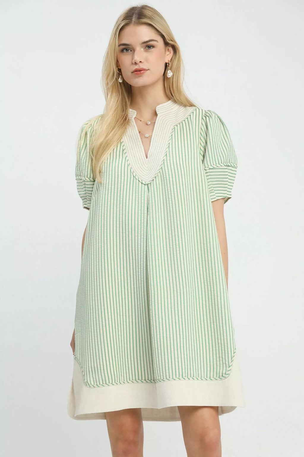 Pinstripe Notched Shift Dress