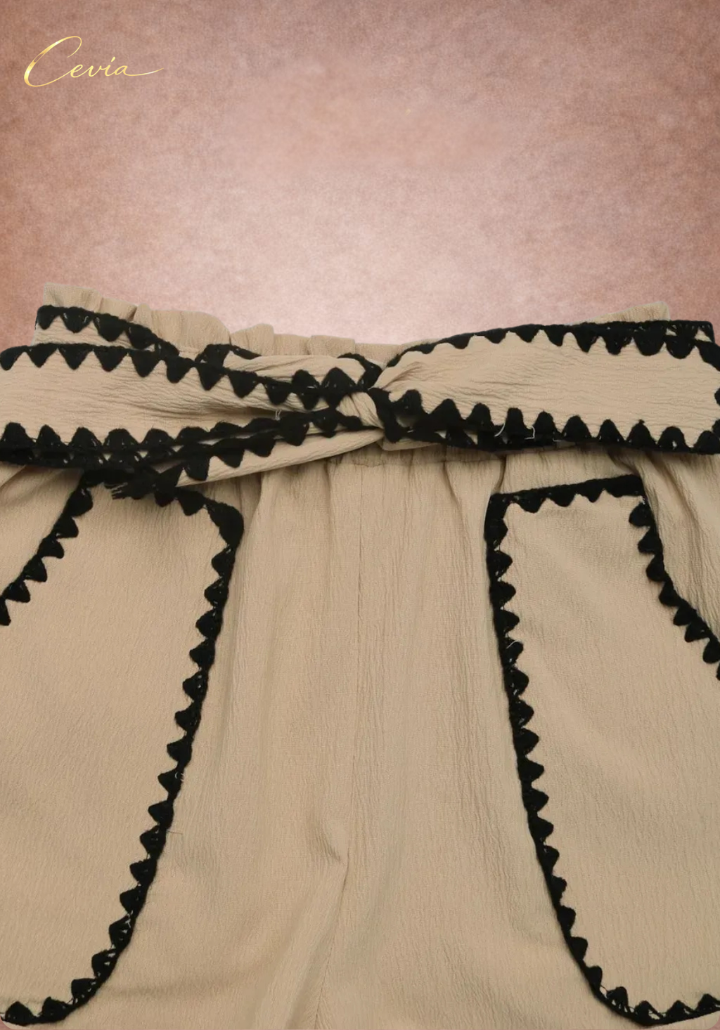 CEVIA Scallop-Trim Tie-Waist Shorts
