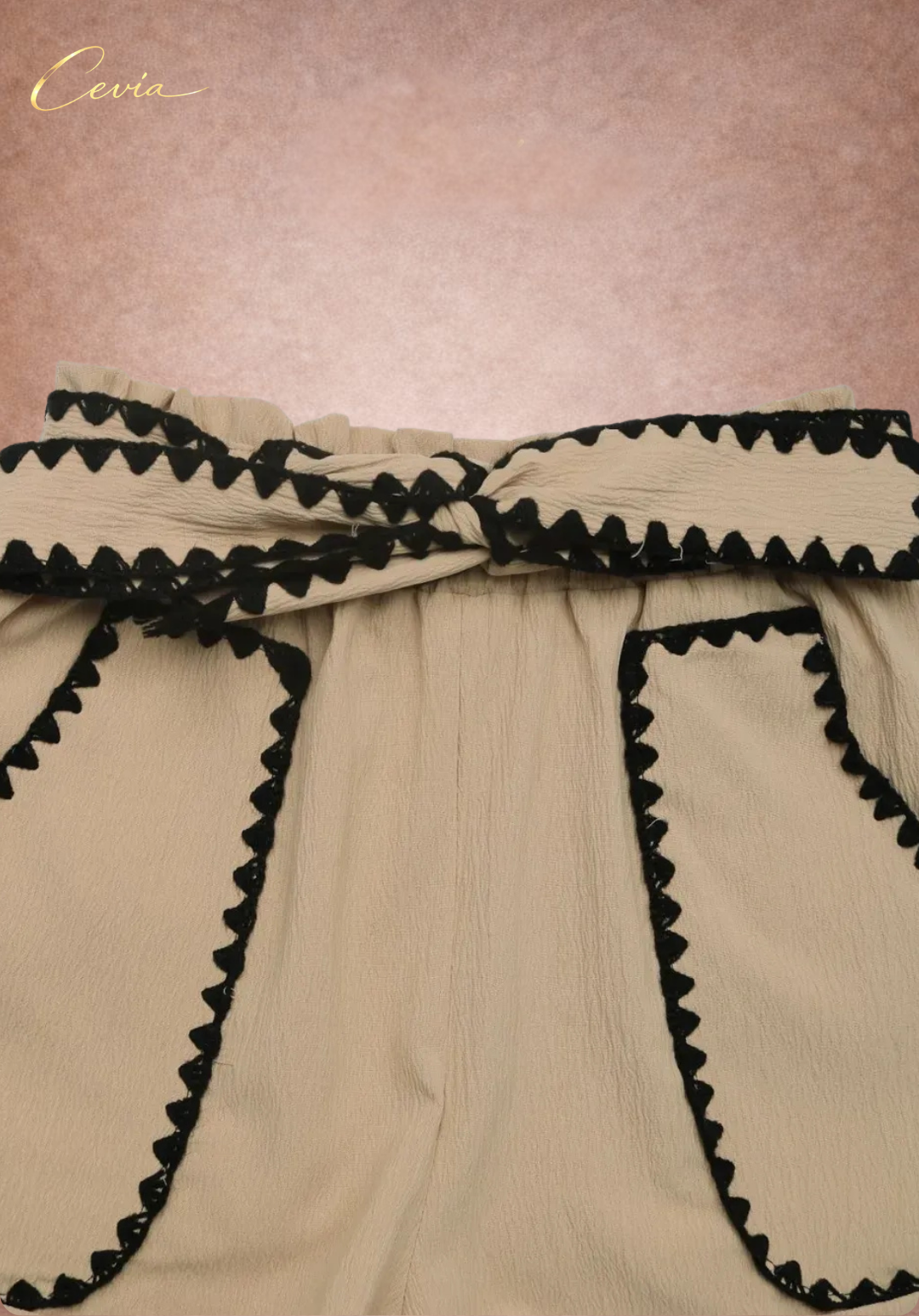 CEVIA Scallop-Trim Tie-Waist Shorts