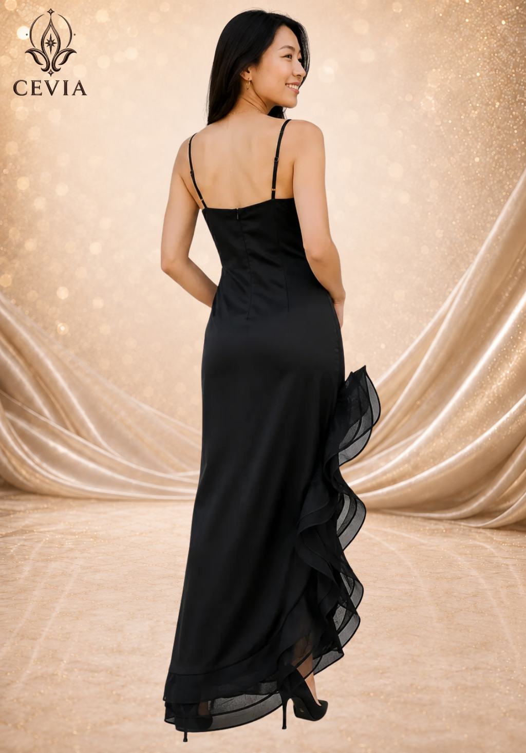 The Ruffled Slit Evening Maxi Dress