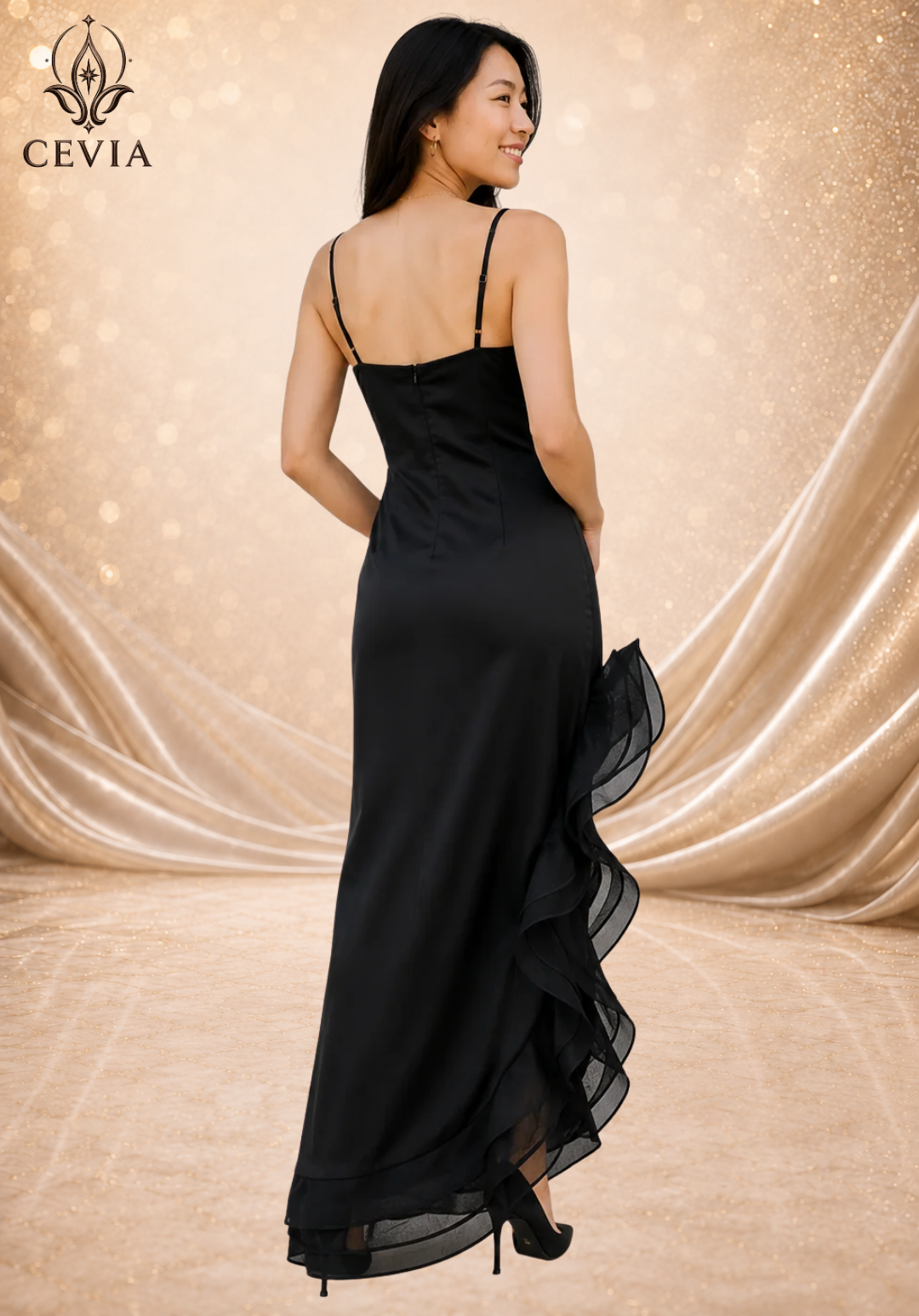 The Ruffled Slit Evening Maxi Dress