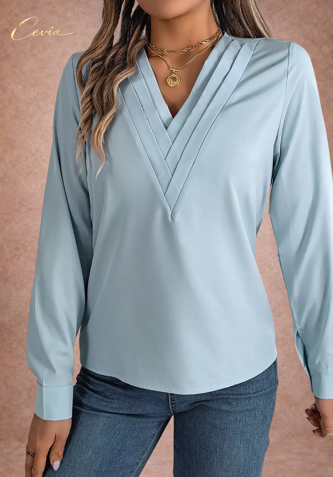 The Celestine Pleat-Detail Luxe Blouse