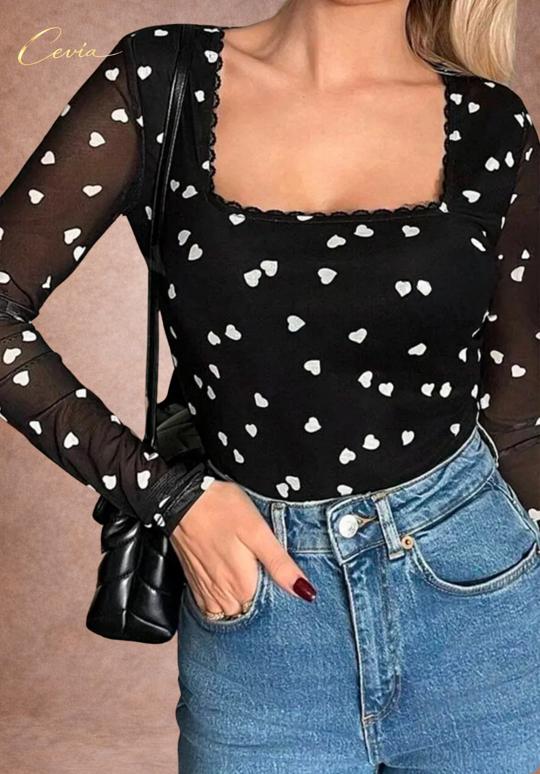 The Amorelle Heart-Mesh Lace Bodysuit